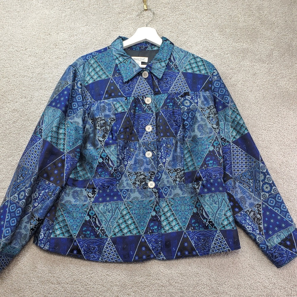 Coldwater Creek Jacket Womens PL Blue Excellent Patchwork Paisley Petite Large